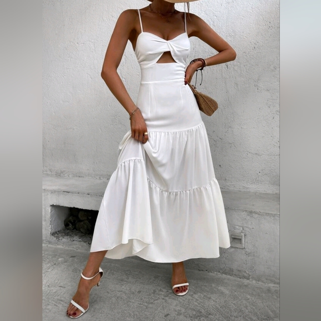 New Chic Cut Out High Waist Maxi Cami Dress White